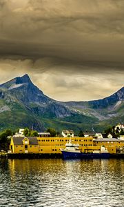 Preview wallpaper norway bay, fjord, marina, mountains, hdr