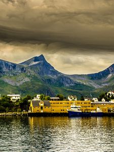 Preview wallpaper norway bay, fjord, marina, mountains, hdr