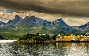 Preview wallpaper norway bay, fjord, marina, mountains, hdr