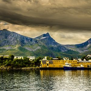 Preview wallpaper norway bay, fjord, marina, mountains, hdr