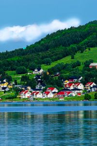 Preview wallpaper norway, bay, houses, mountains