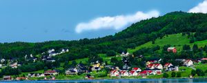 Preview wallpaper norway, bay, houses, mountains