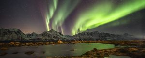 Preview wallpaper norway, night, northern lights, lake