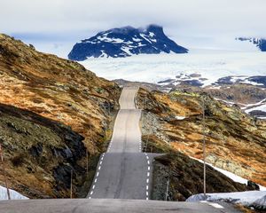 Preview wallpaper norway, road, mountain, snow