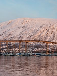 Preview wallpaper norway, tromso, bridge, fjord