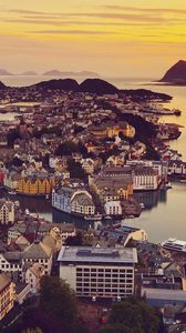 Preview wallpaper norway, view, city, home, sunset, ocean