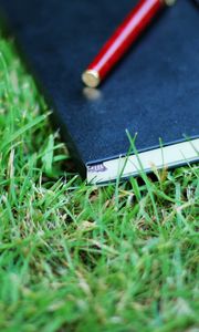 Preview wallpaper notebook, pen, grass, herbs