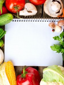 Preview wallpaper notebook, vegetables, cauliflower, garlic, tomatoes, cucumbers, mushrooms, herbs, corn, red pepper