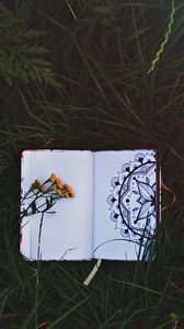 Preview wallpaper notepad, patterns, flowers, grass