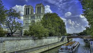 Preview wallpaper notre dame de paris, paris, france, river, building, hdr