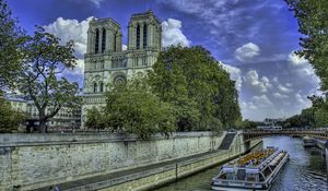 Preview wallpaper notre dame de paris, paris, france, river, building, hdr