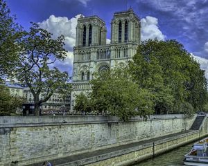 Preview wallpaper notre dame de paris, paris, france, river, building, hdr