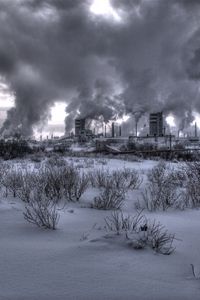 Preview wallpaper nuclear station, plant, smoke, black-and-white