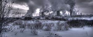 Preview wallpaper nuclear station, plant, smoke, black-and-white