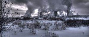 Preview wallpaper nuclear station, plant, smoke, black-and-white