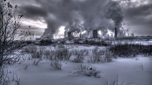 Preview wallpaper nuclear station, plant, smoke, black-and-white