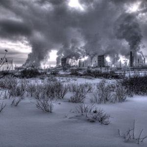 Preview wallpaper nuclear station, plant, smoke, black-and-white