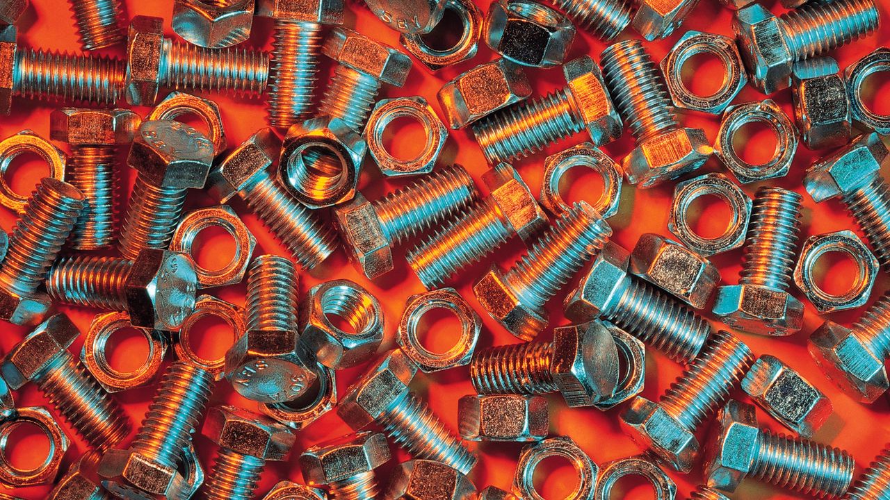 Wallpaper nuts, bolts, metal, orange background