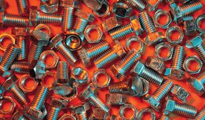 Preview wallpaper nuts, bolts, metal, orange background