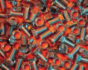 Preview wallpaper nuts, bolts, metal, orange background