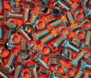 Preview wallpaper nuts, bolts, metal, orange background