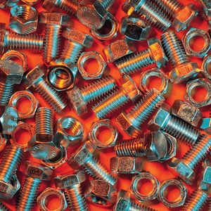 Preview wallpaper nuts, bolts, metal, orange background