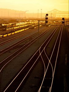 Preview wallpaper oakland, california, railroad, sunset