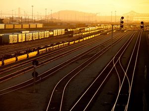 Preview wallpaper oakland, california, railroad, sunset