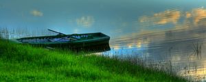 Preview wallpaper oat, coast, grass, greens, summer, mooring, lake, stains