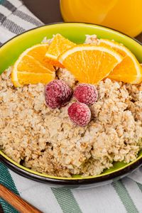 Preview wallpaper oatmeal, porridge, berries, fruit, bowl, breakfast