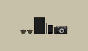 Preview wallpaper objects, camera, sunglasses, wallets, phones, minimalism