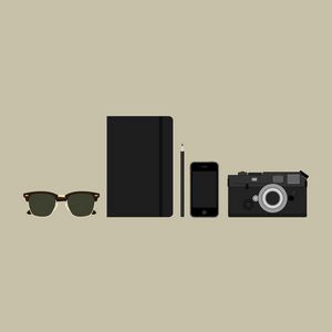 Preview wallpaper objects, camera, sunglasses, wallets, phones, minimalism