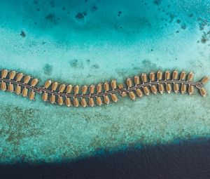 Preview wallpaper ocean, aerial view, bungalow, maldives