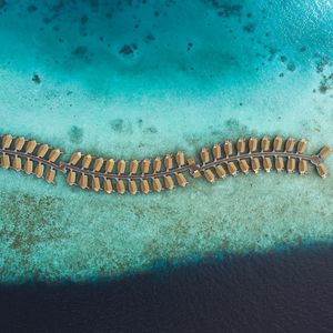 Preview wallpaper ocean, aerial view, bungalow, maldives