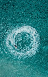 Preview wallpaper ocean, aerial view, ship, funnel, waves