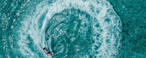 Preview wallpaper ocean, aerial view, ship, funnel, waves