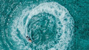 Preview wallpaper ocean, aerial view, ship, funnel, waves