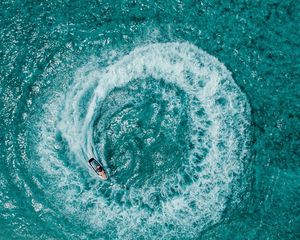 Preview wallpaper ocean, aerial view, ship, funnel, waves