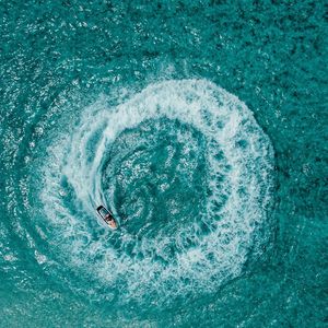 Preview wallpaper ocean, aerial view, ship, funnel, waves