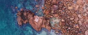 Preview wallpaper ocean, aerial view, stones, water, sand