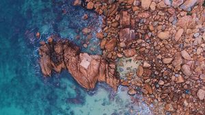 Preview wallpaper ocean, aerial view, stones, water, sand