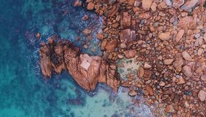 Preview wallpaper ocean, aerial view, stones, water, sand