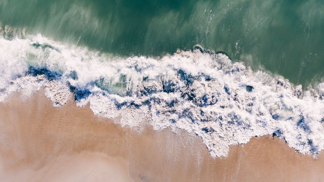 Wallpaper ocean, aerial view, surf, sand, wave