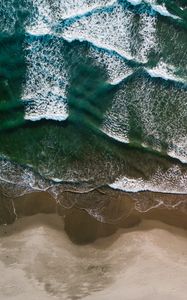 Preview wallpaper ocean, aerial view, surf, waves, shore, sand, foam