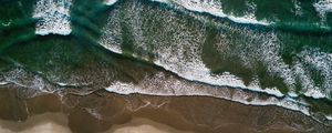 Preview wallpaper ocean, aerial view, surf, waves, shore, sand, foam