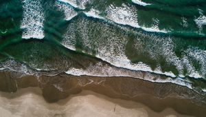 Preview wallpaper ocean, aerial view, surf, waves, shore, sand, foam