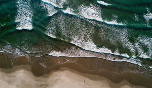 Preview wallpaper ocean, aerial view, surf, waves, shore, sand, foam