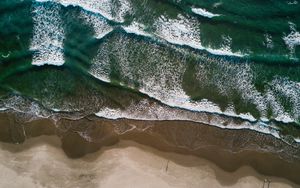 Preview wallpaper ocean, aerial view, surf, waves, shore, sand, foam
