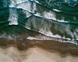 Preview wallpaper ocean, aerial view, surf, waves, shore, sand, foam