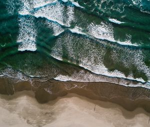 Preview wallpaper ocean, aerial view, surf, waves, shore, sand, foam